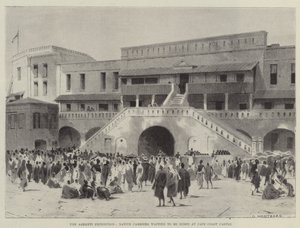 The Ashanti Expedition, Native Carriers waiting to be hired at Cape Coast Castle by Charles Auguste Loye